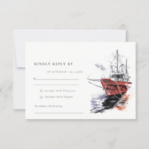Cartão RSVP Casamento Rustic Harbor Yacht Sailboat Watercolor