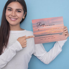 Cartão RSVP Casamento Rustic Lake Sunset Lakeside