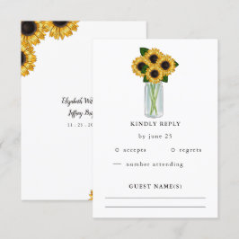 Cartão RSVP Casamento Rustic Mason Jar Sunflower