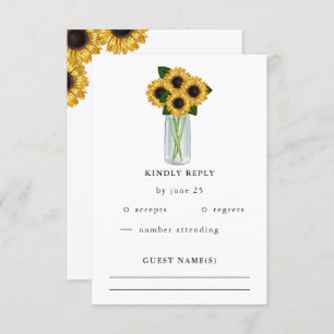 Cartão RSVP Casamento Rustic Mason Jar Sunflower