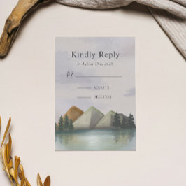 Cartão RSVP Casamento Rustic Mountain & Lake Evergreen