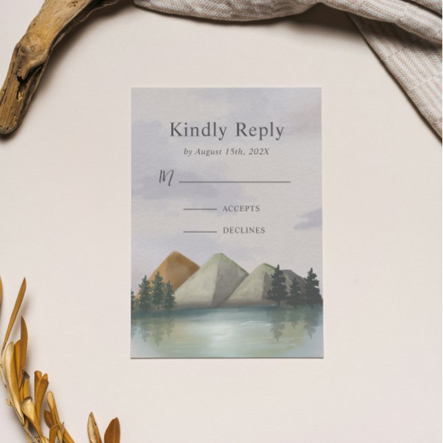 Cartão RSVP Casamento Rustic Mountain & Lake Evergreen (Criador carregado)