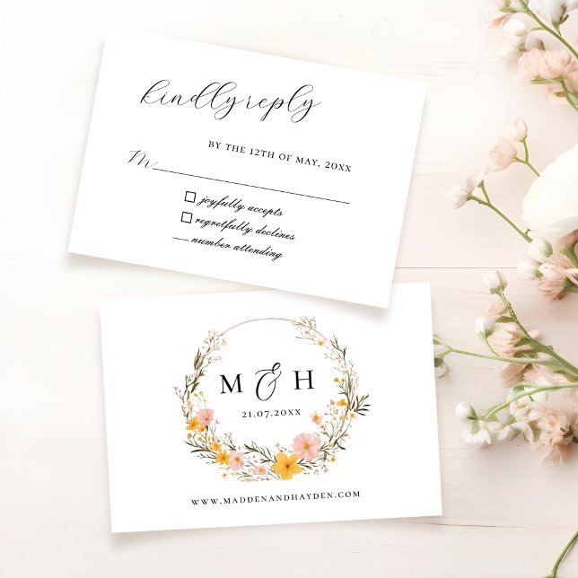 Cartão RSVP Casamento Rustic Neutral Boho Floral (Criador carregado)