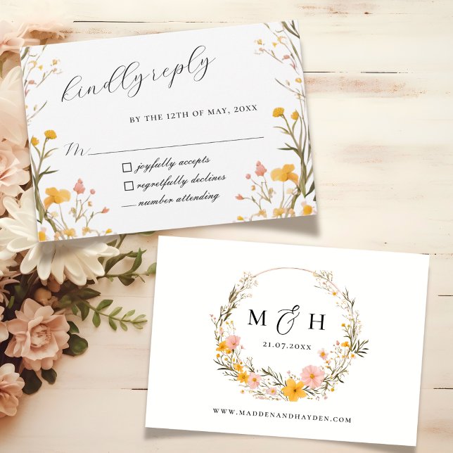 Cartão RSVP Casamento Rustic Neutral Boho Floral (Criador carregado)