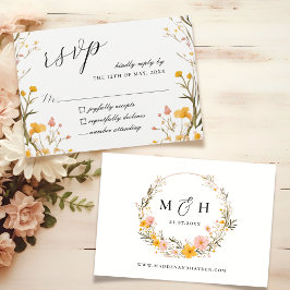 Cartão RSVP Casamento Rustic Neutral Boho Floral