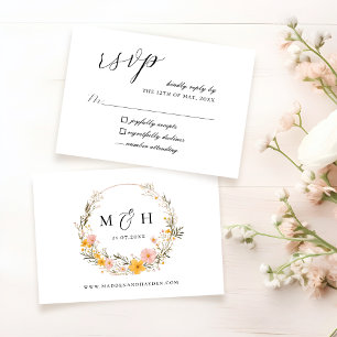 Cartão RSVP Casamento Rustic Neutral Boho Floral