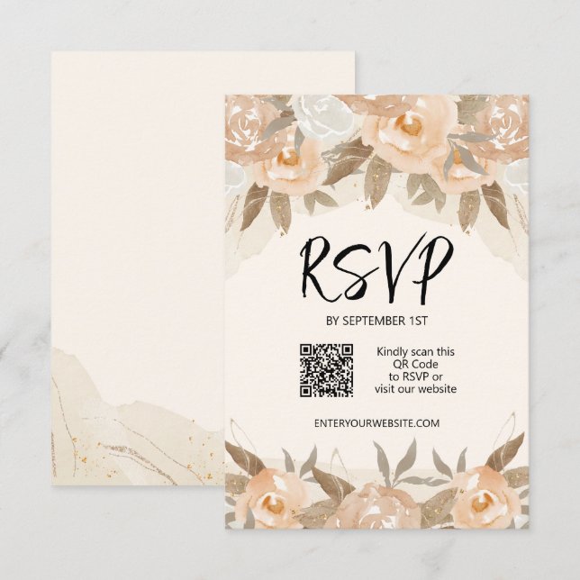 Cartão RSVP Casamento Rustic Peach Flowers (Frente/Verso)