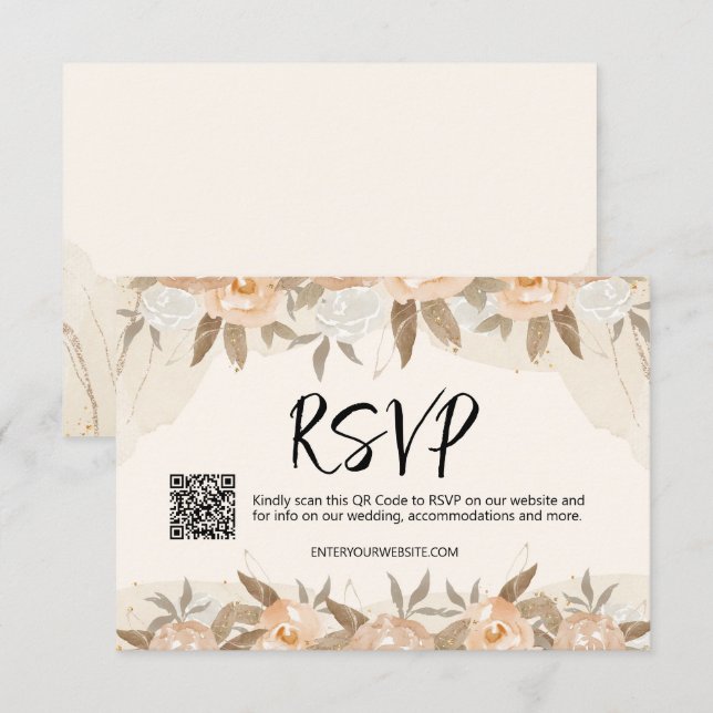 Cartão RSVP Casamento Rustic Peach Flowers (Frente/Verso)