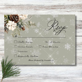 Cartão RSVP Casamento Rustic Snowfall Pine & White Floral Sage