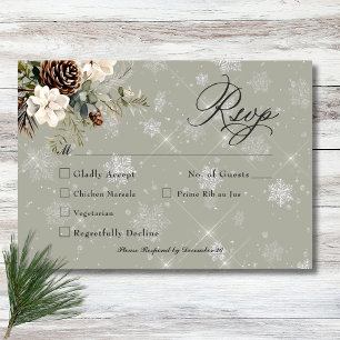 Cartão RSVP Casamento Rustic Snowfall Pine & White Floral Sage