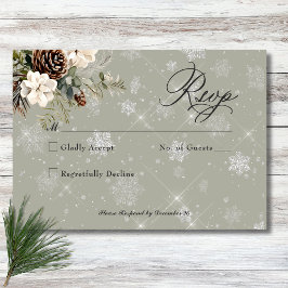 Cartão RSVP Casamento Rustic Snowfall Pine & White Floral Sage