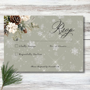 Cartão RSVP Casamento Rustic Snowfall Pine & White Floral Sage
