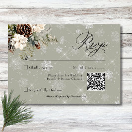 Cartão RSVP Casamento Rustic Snowfall Pine & White Floral Sage