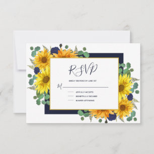 Cartão RSVP Casamento Rustic Sunflower Blue Rosa Country