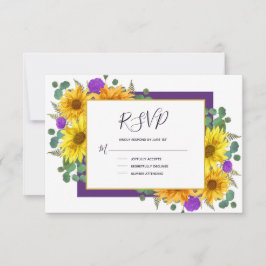 Cartão RSVP Casamento Rustic Sunflower Purple Rosa Country