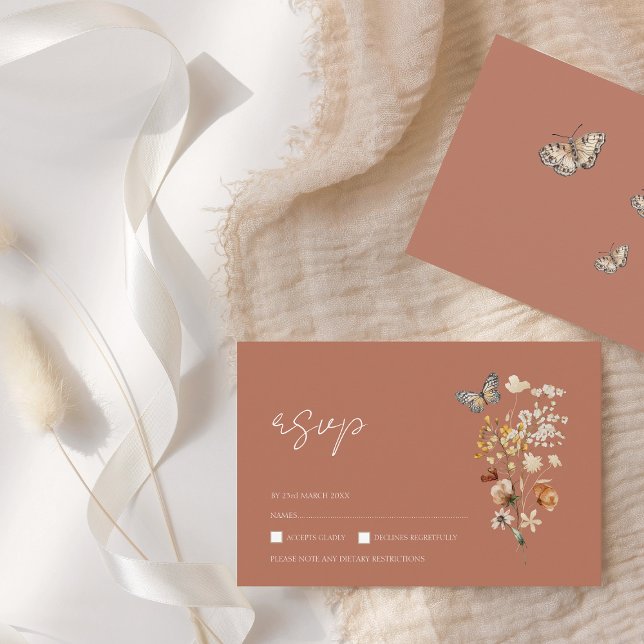 Cartão RSVP Casamento Rustic Terracotta Autumn Fall Selvagens (Criador carregado)