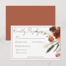 Cartão RSVP Casamento Rustic Terracotta Rust Flowers