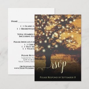 Cartão RSVP Casamento Rustic Tree & Lights Autumn Night