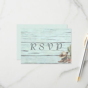 Cartão RSVP Casamento Rustic Turquoise Country Western