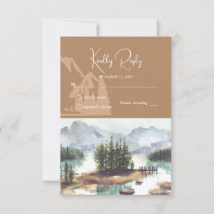 Cartão RSVP Casamento Rustic Watercolor Mountain Lake