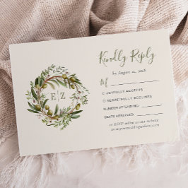 Cartão RSVP Casamento Rustic Watercolor Olive Wreath