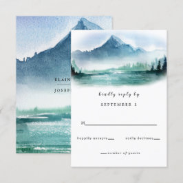 Cartão RSVP Casamento Rustic Watercolor Pine Mountain Lake