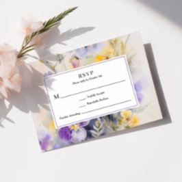 Cartão RSVP Casamento Rustic Watercolor Purple & Yellow