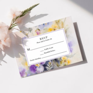 Cartão RSVP Casamento Rustic Watercolor Purple & Yellow