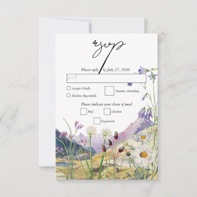 Cartão RSVP Casamento Rustic Watercolor Wildflower Mountain (Frente)