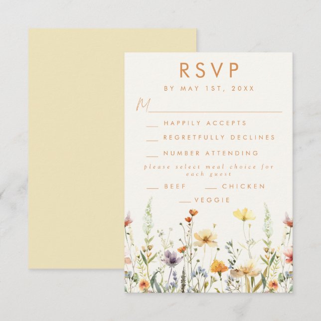 Cartão RSVP Casamento Rustic Wildflower (Frente/Verso)