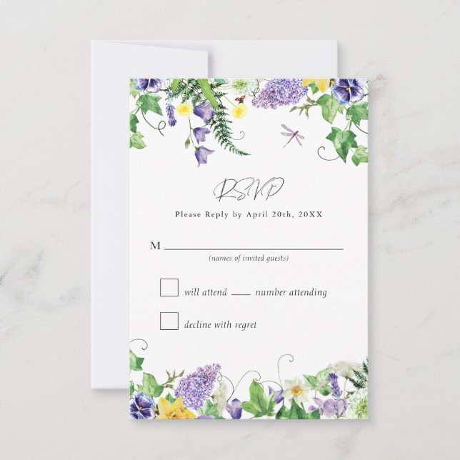 Cartão RSVP Casamento Rustic Wildflower (Frente)