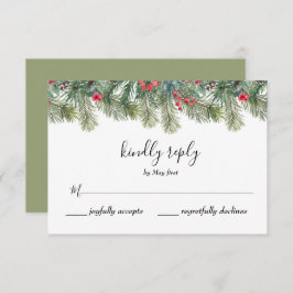 Cartão RSVP Casamento Rustic Winter Berry Pine Greenery