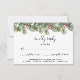 Cartão RSVP Casamento Rustic Winter Berry Pine Greenery