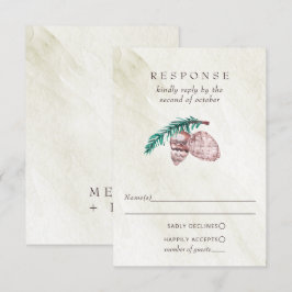 Cartão RSVP Casamento Rustic Winter Forest Pine Cone