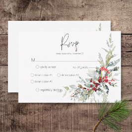Cartão RSVP Casamento Rustic Winter Holly Berries & Snow