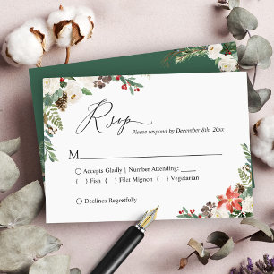 Cartão RSVP Casamento Rustic Winter Ivory Floral Cone