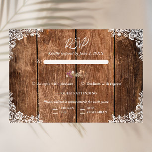 Cartão RSVP Casamento Rustic Wood and Lace Country