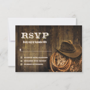Cartão RSVP Casamento Rustic Wood Western