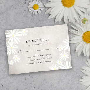 Cartão RSVP Casamento Rústico Boho Simples Margaridas Brancas