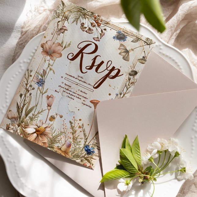 Cartão RSVP Casamento Rústico com Aquarela Florestal (Criador carregado)