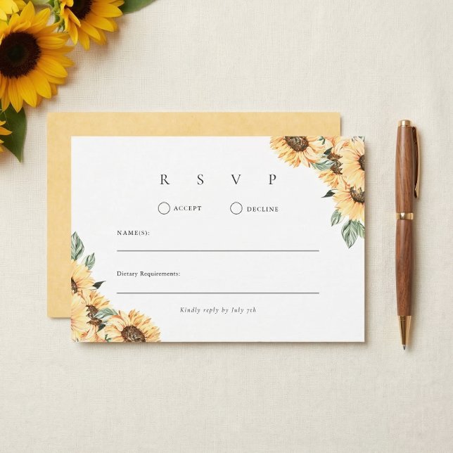 Cartão RSVP Casamento Rústico com Estilo de Girassol ao Sol (Criador carregado)