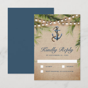 Cartão RSVP Casamento Rústico com Folhas de Palmeira Tropical 