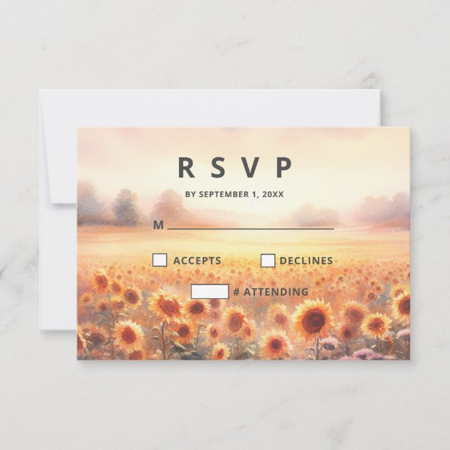 Cartão RSVP Casamento Rústico de Campo com Girassóis Boho em A (Frente)