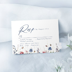 Cartão RSVP Casamento Rústico de Flor Silvestre Aguarela Azul