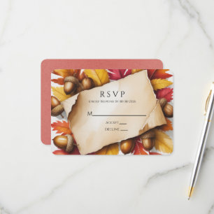 Cartão RSVP Casamento Rústico de Folhas de Outono e Bolotas