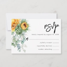 Cartão RSVP Casamento Rústico de Girassol Eucalipto e Verdura