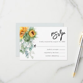 Cartão RSVP Casamento Rústico de Girassol Eucalipto e Verdura
