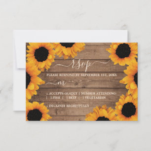 Cartão RSVP Casamento Rústico de Girassol Radiante