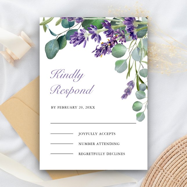 Cartão RSVP Casamento Rústico de Lavanda e Eucalipto (Criador carregado)