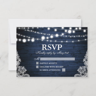 Cartão RSVP Casamento Rústico De Luzes Azuis De Madeira
